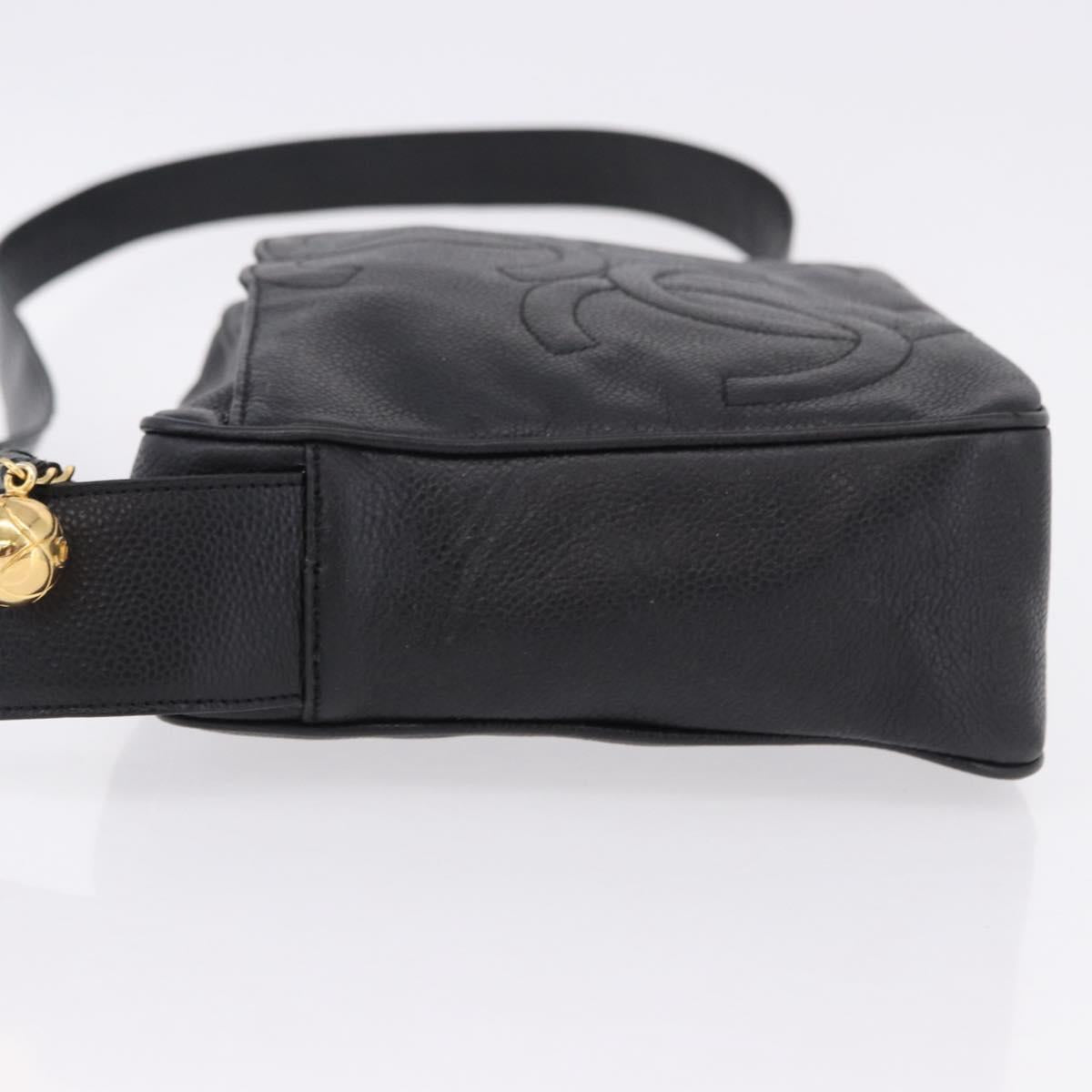CHANEL Trip Luco co Shoulder Bag Leather Black Gold CC Auth ka5247