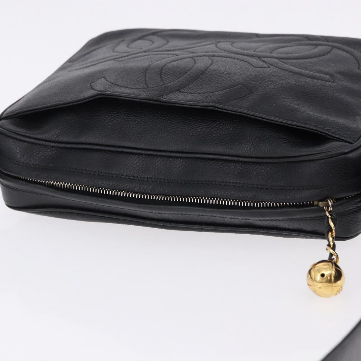 CHANEL Trip Luco co Shoulder Bag Leather Black Gold CC Auth ka5247