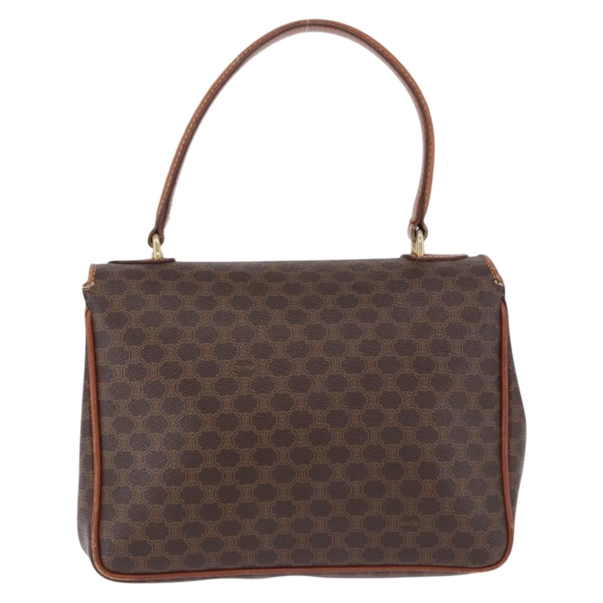 CELINE Macadam Canvas Hand Bag PVC Leather Brown Gold Auth ka5248A