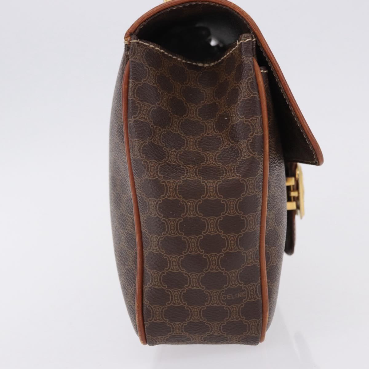CELINE Macadam Canvas Hand Bag PVC Leather Brown Gold Auth ka5248A