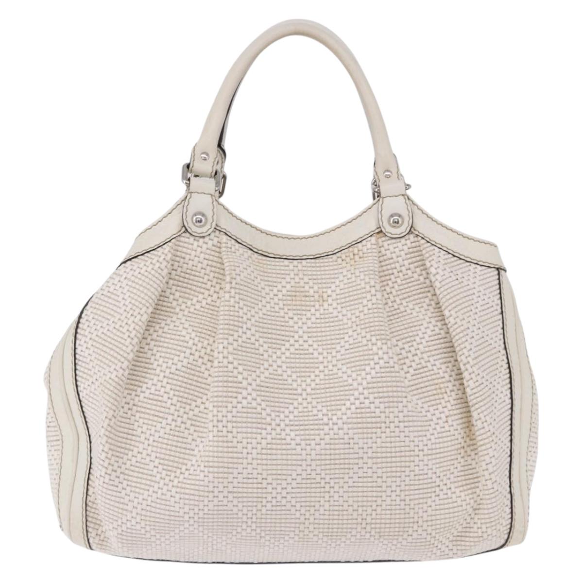 GUCCI GG Canvas Guccissima Tote Bag Leather White Silver 211944 Auth ka5249