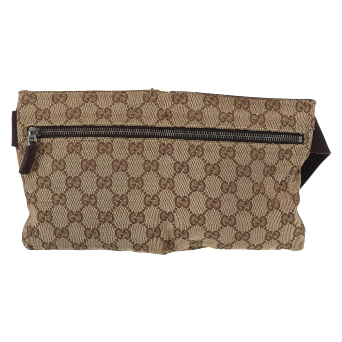 GUCCI GG Canvas Waist bag Beige Silver 28566 Auth ka525