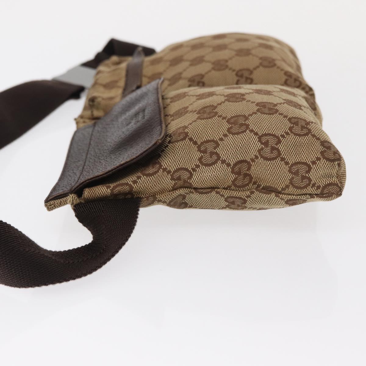 GUCCI GG Canvas Waist bag Beige Silver 28566 Auth ka525