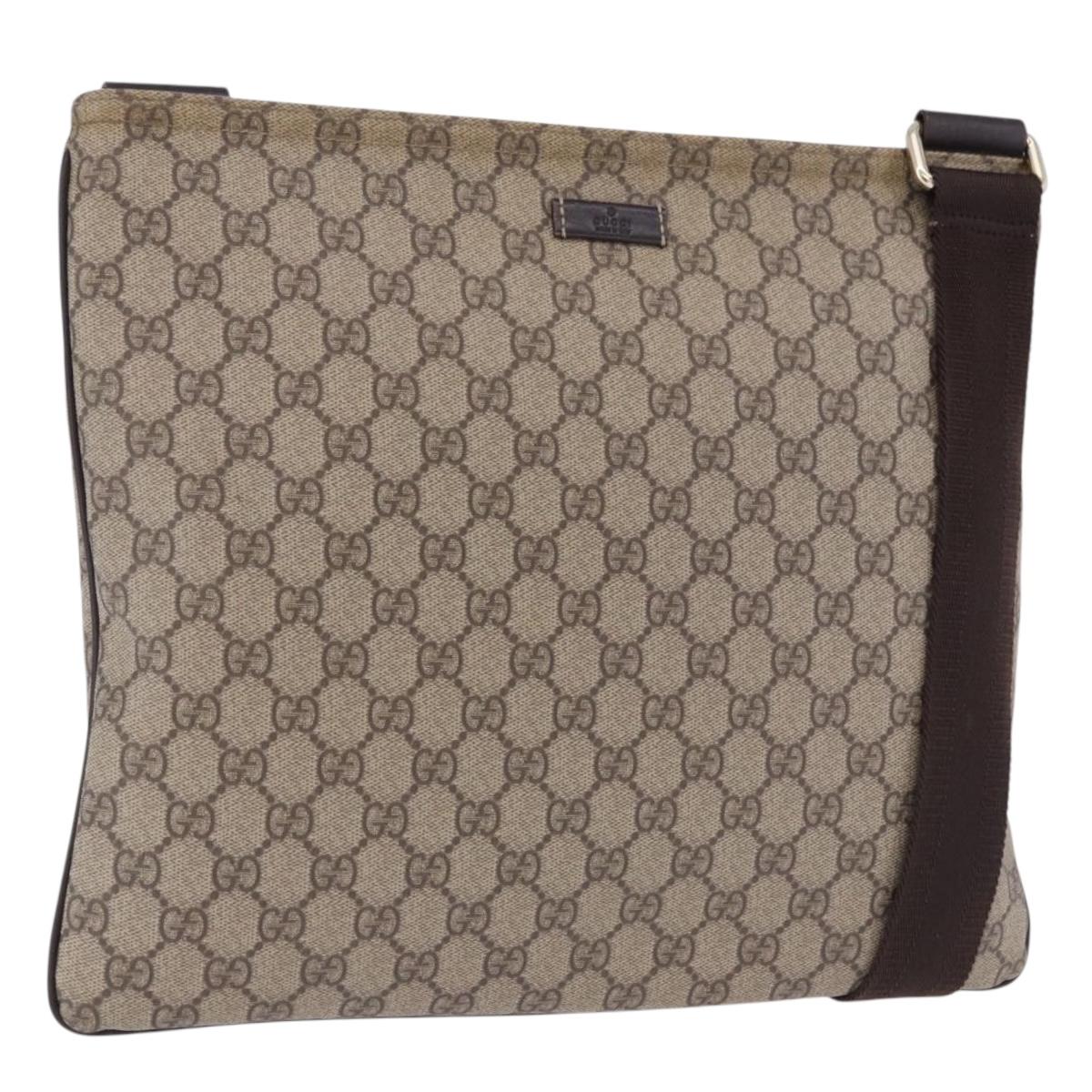 GUCCI GG Supreme Shoulder Bag PVC Beige Gold 201446 Auth ka5250