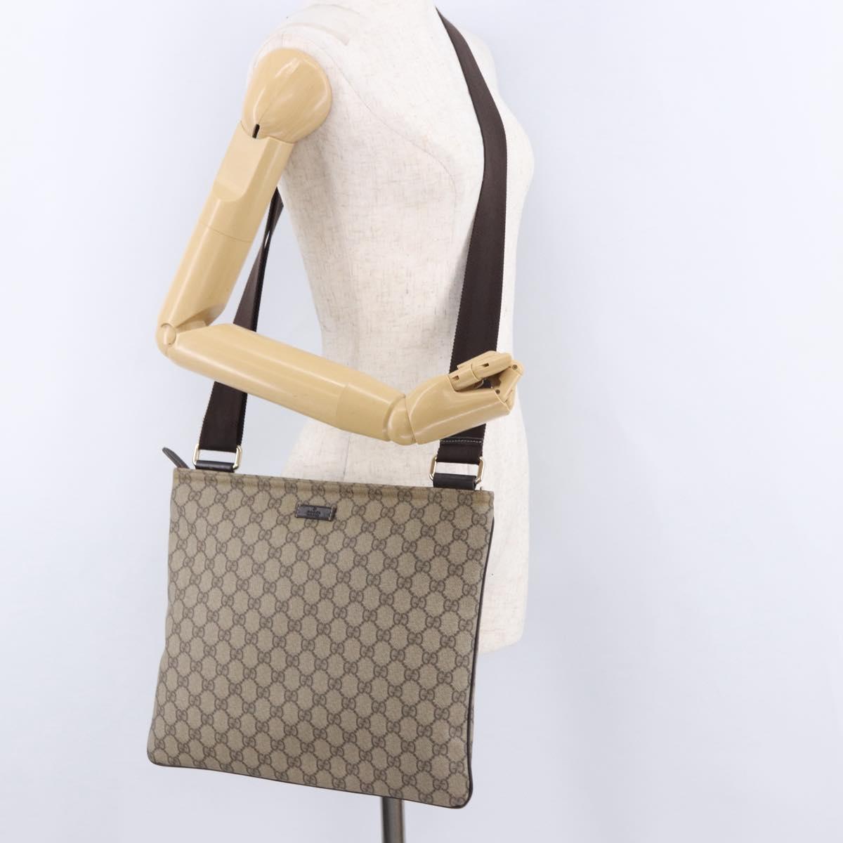 GUCCI GG Supreme Shoulder Bag PVC Beige Gold 201446 Auth ka5250