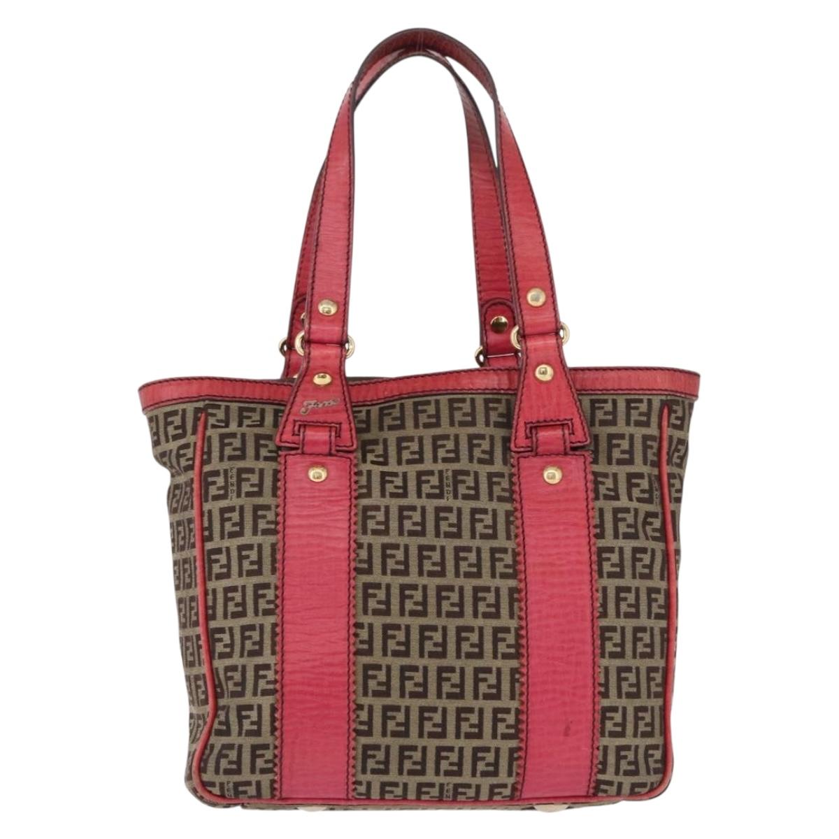 FENDI Zucchino Canvas Tote Bag Beige Gold Auth ka5251