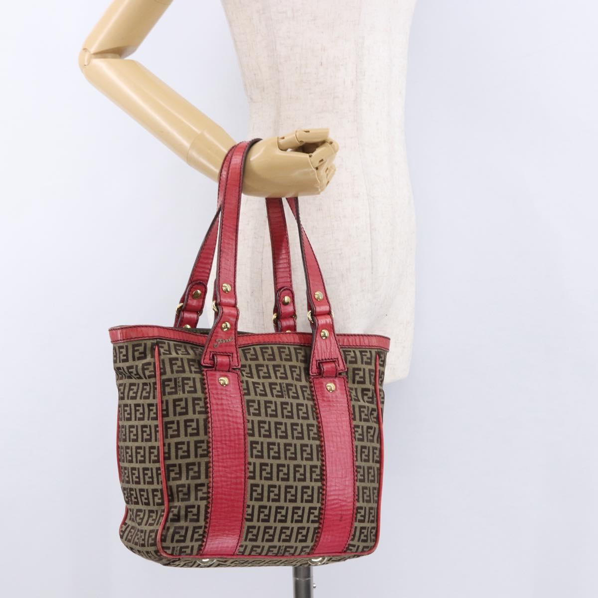 FENDI Zucchino Canvas Tote Bag Beige Gold Auth ka5251