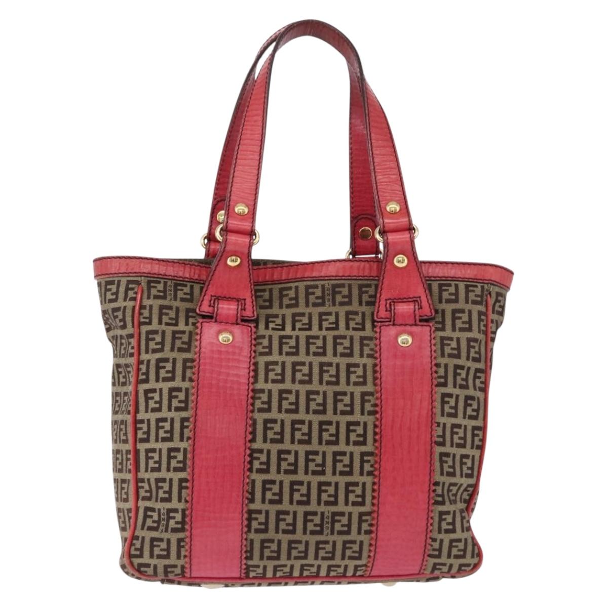 FENDI Zucchino Canvas Tote Bag Beige Gold Auth ka5251