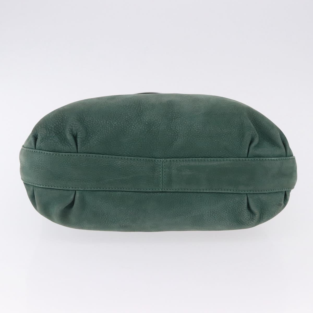 FENDI Hand Bag Leather Green Gold Auth ka5255