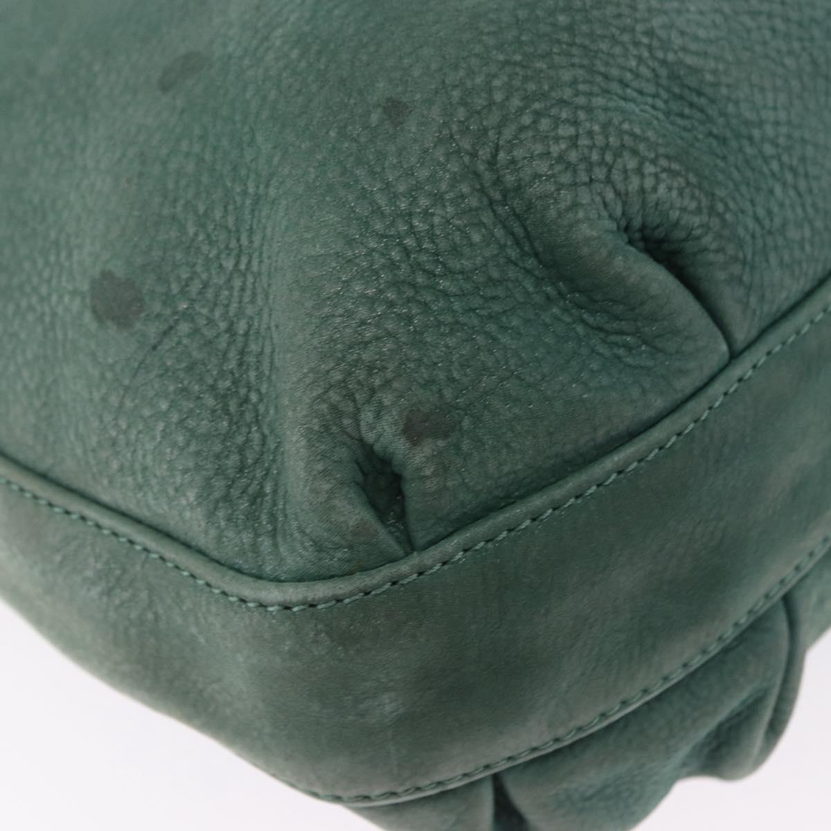 FENDI Hand Bag Leather Green Gold Auth ka5255