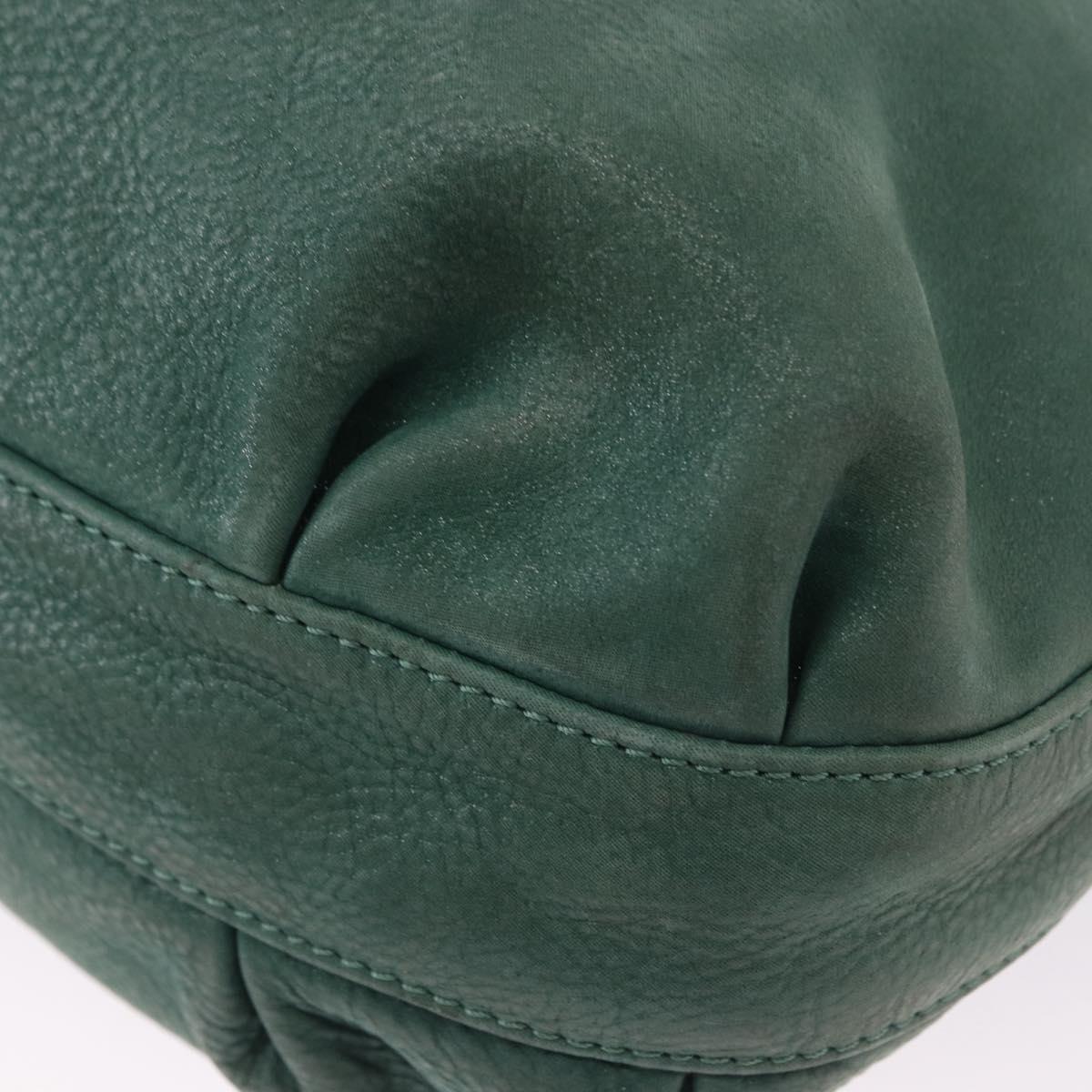 FENDI Hand Bag Leather Green Gold Auth ka5255