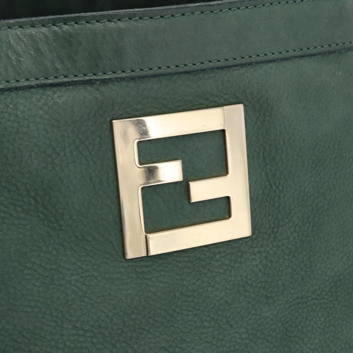 FENDI Hand Bag Leather Green Gold Auth ka5255