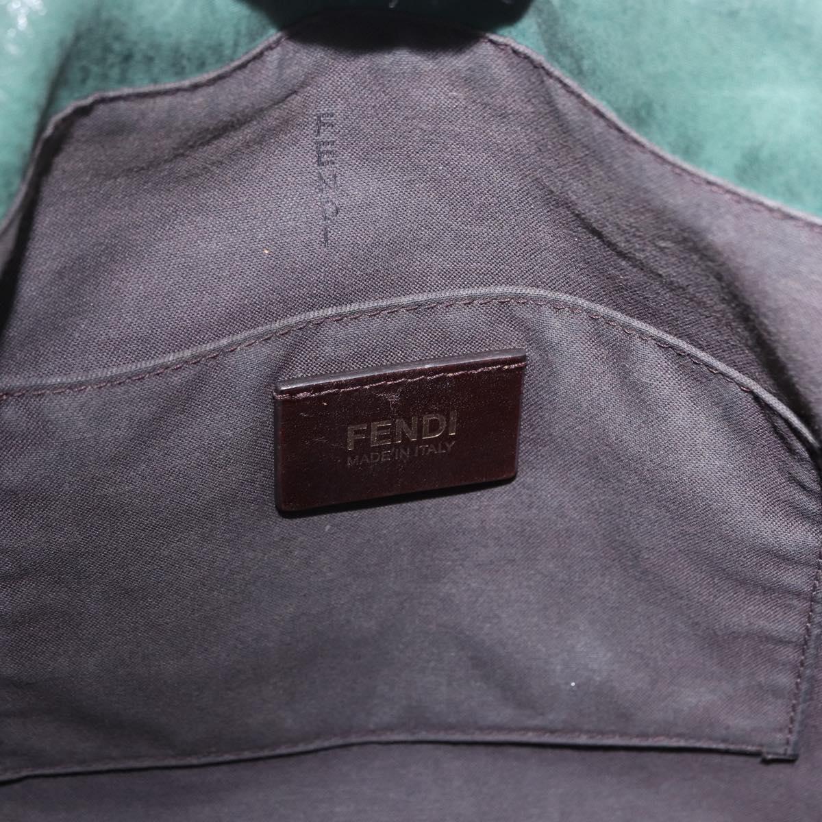 FENDI Hand Bag Leather Green Gold Auth ka5255