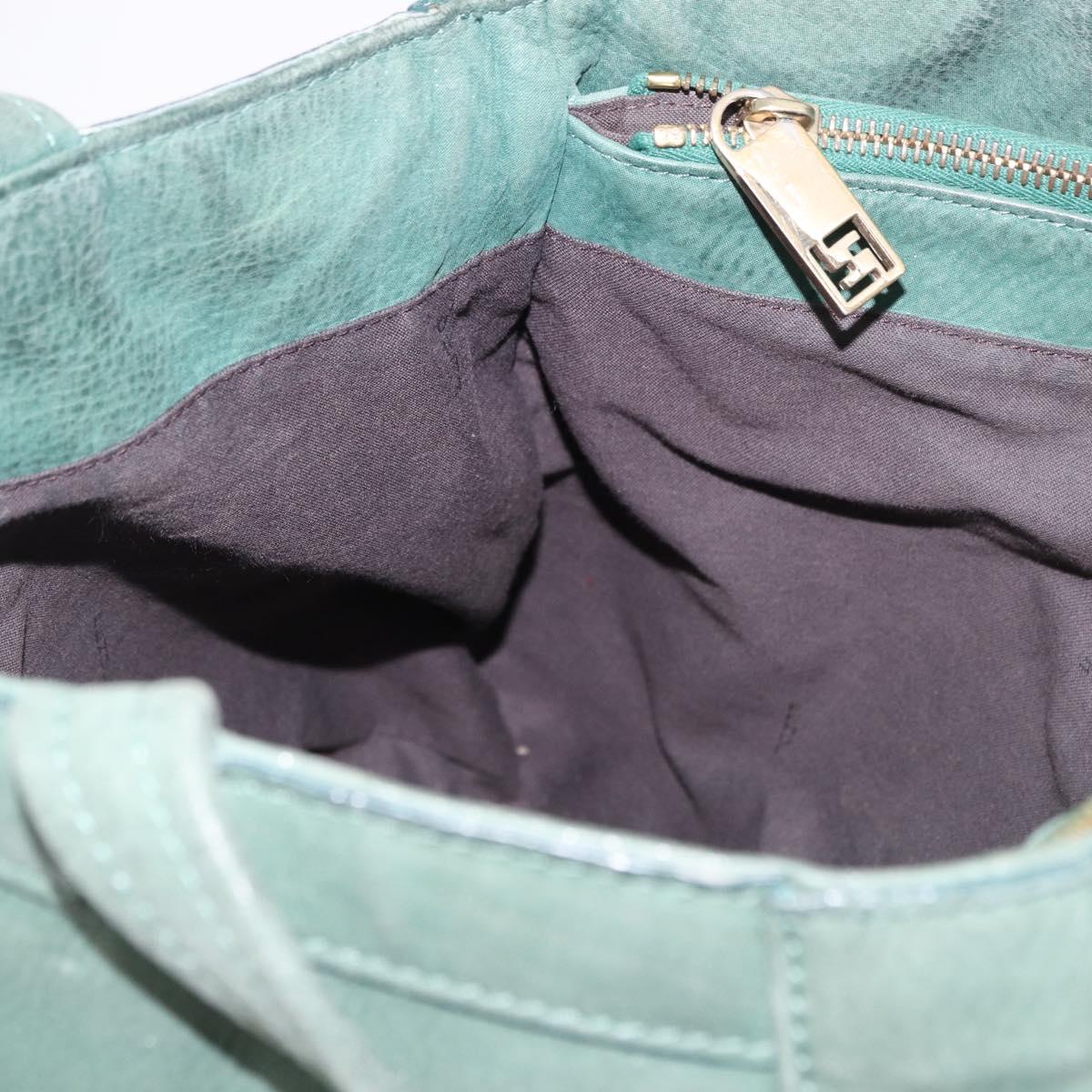 FENDI Hand Bag Leather Green Gold Auth ka5255