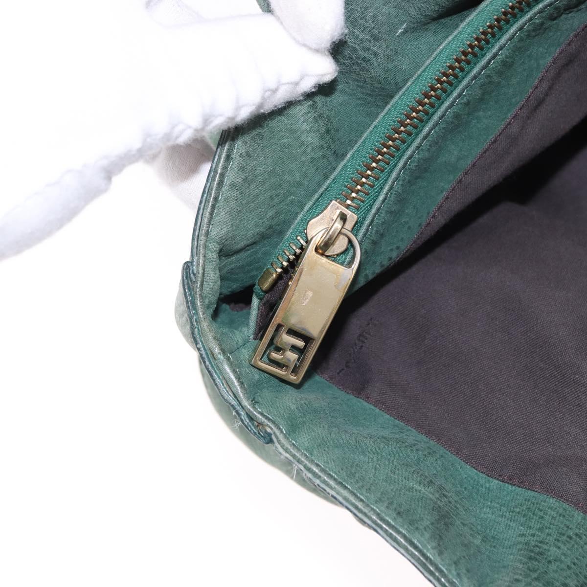 FENDI Hand Bag Leather Green Gold Auth ka5255