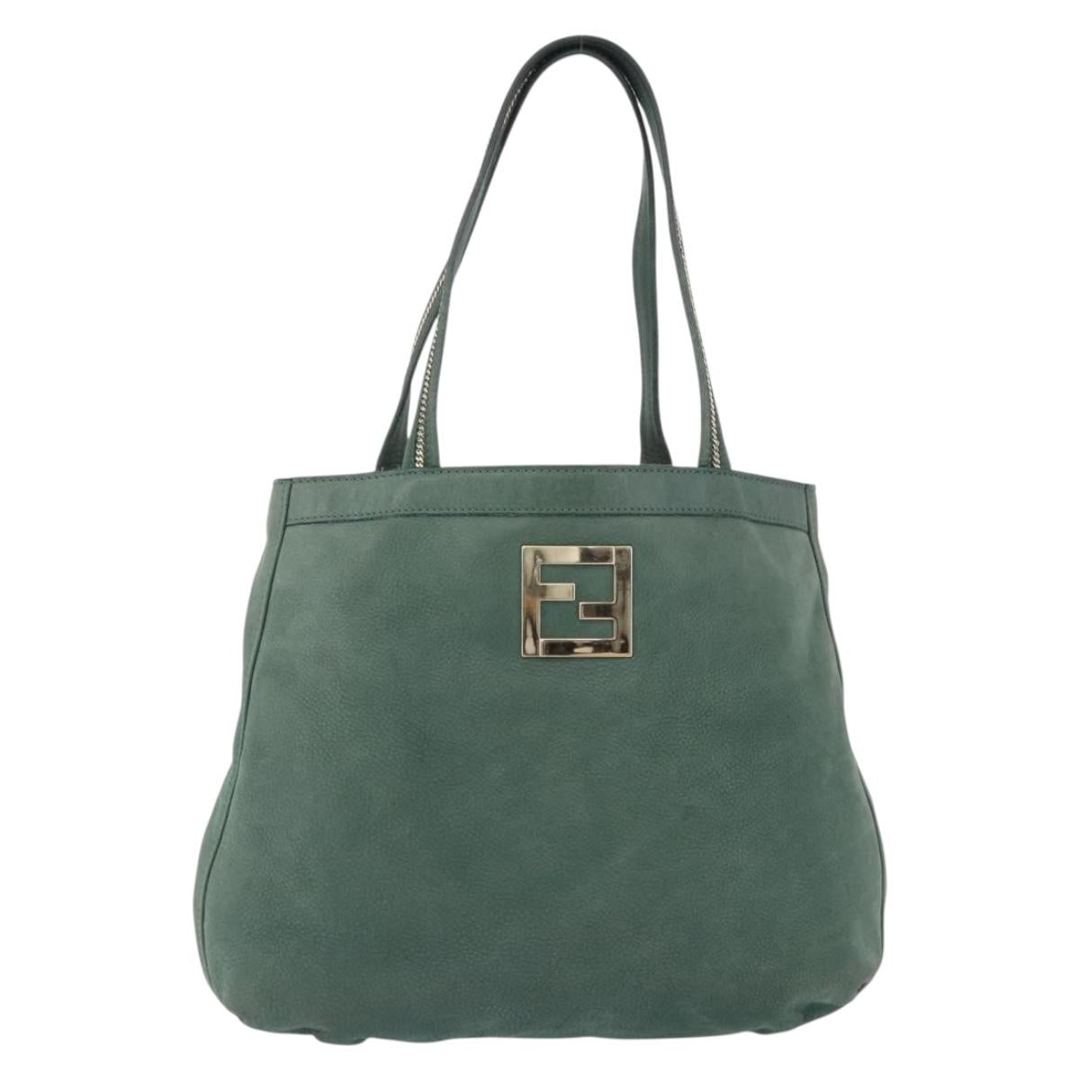 FENDI Hand Bag Leather Green Gold Auth ka5255