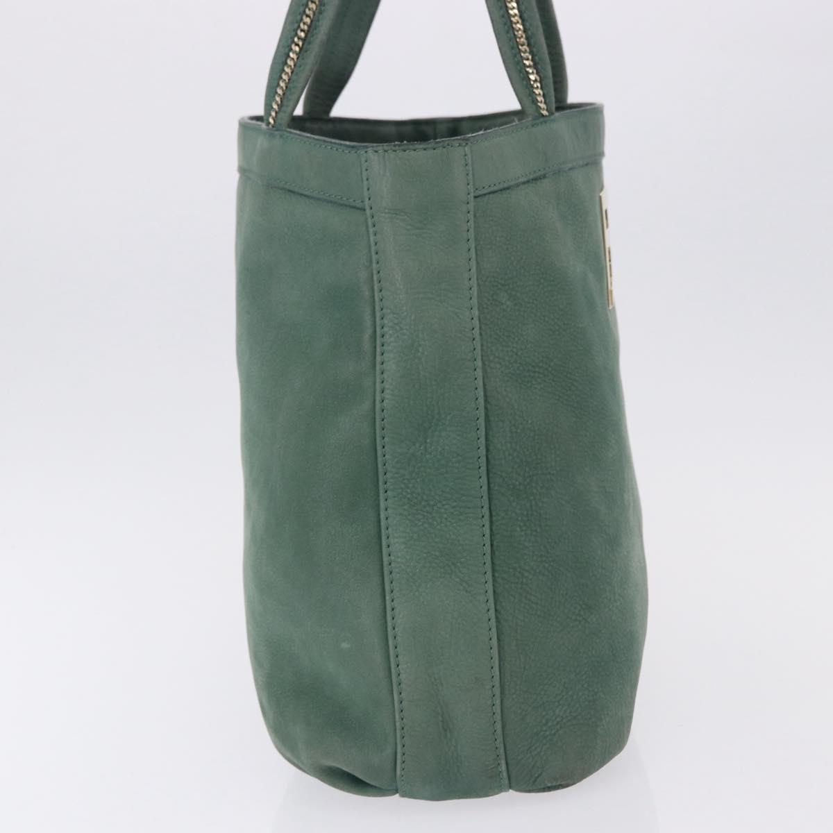 FENDI Hand Bag Leather Green Gold Auth ka5255