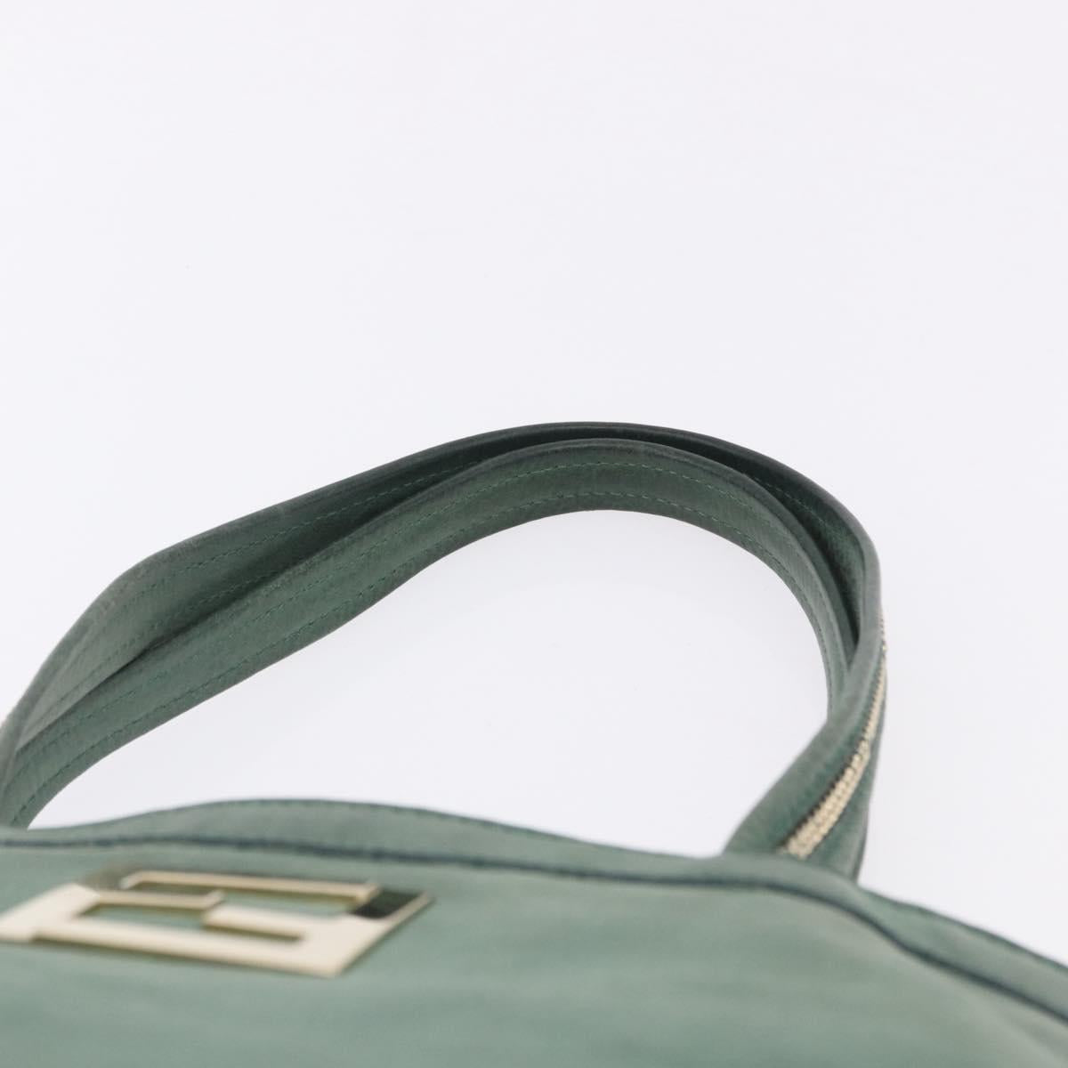 FENDI Hand Bag Leather Green Gold Auth ka5255