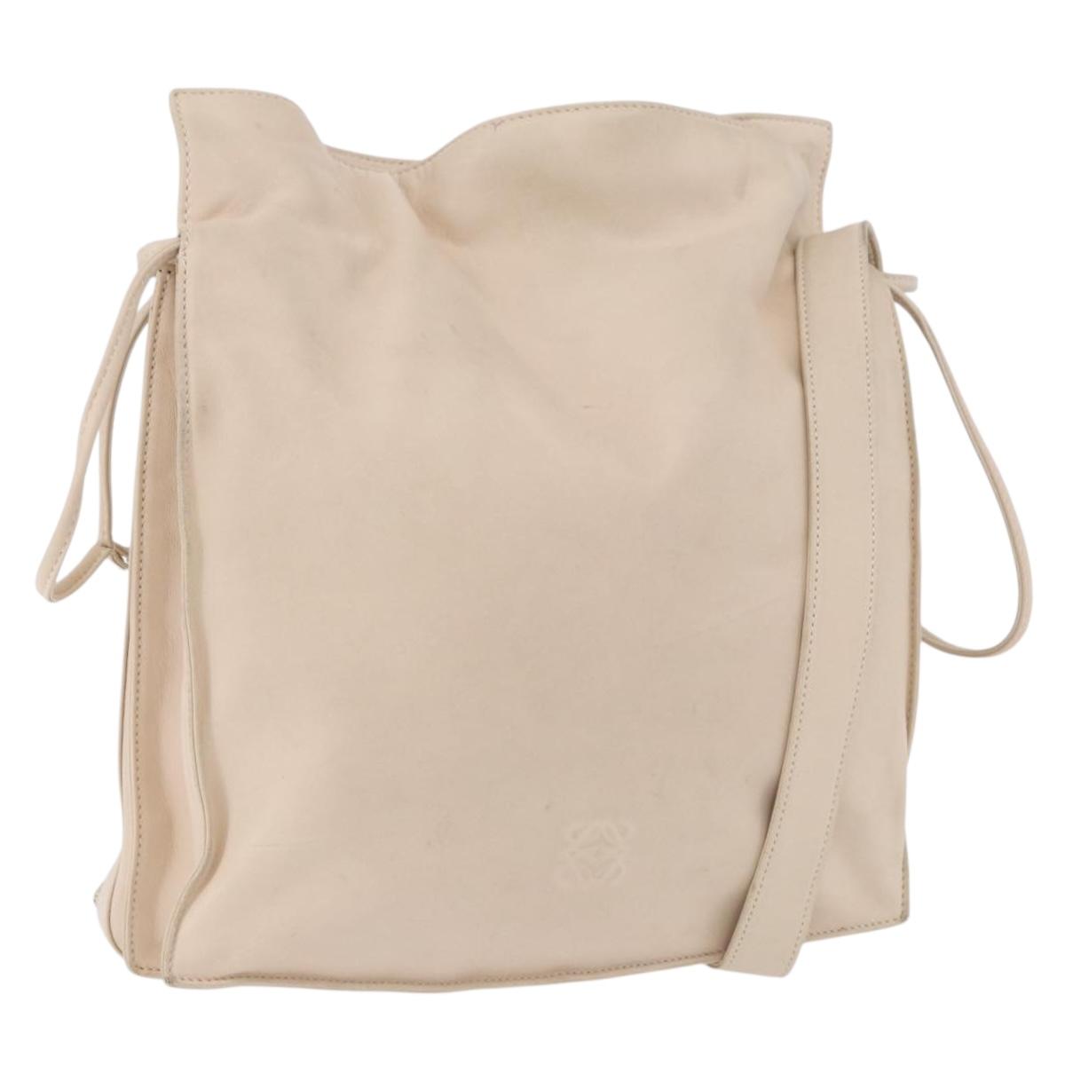 LOEWE Shoulder Bag Leather Ivory Silver Auth ka5256