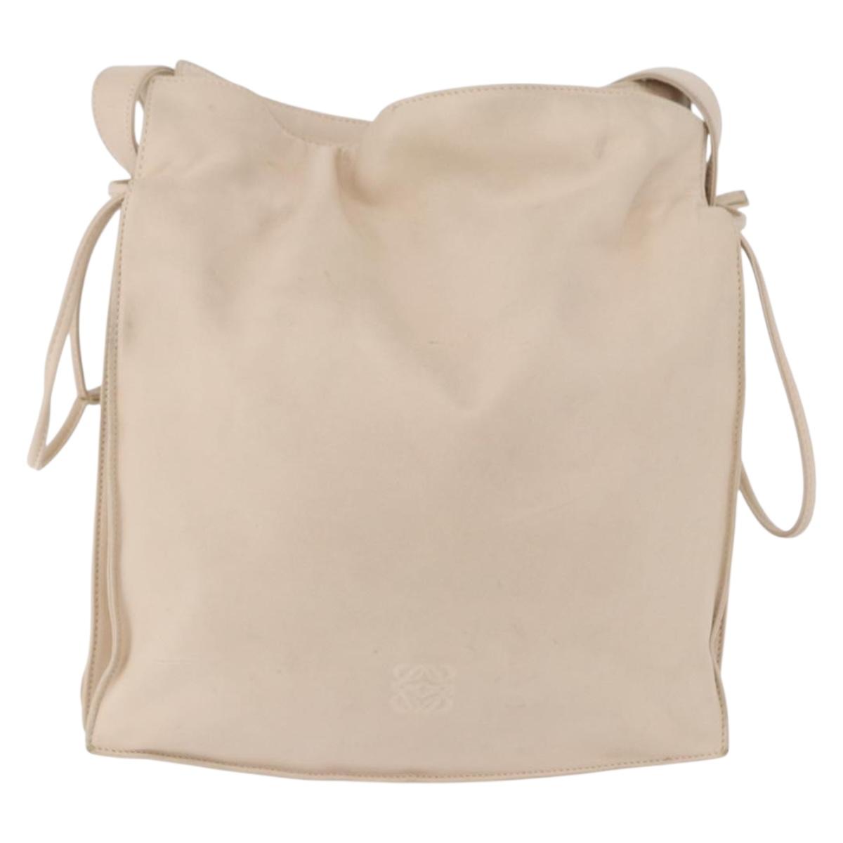 LOEWE Shoulder Bag Leather Ivory Silver Auth ka5256
