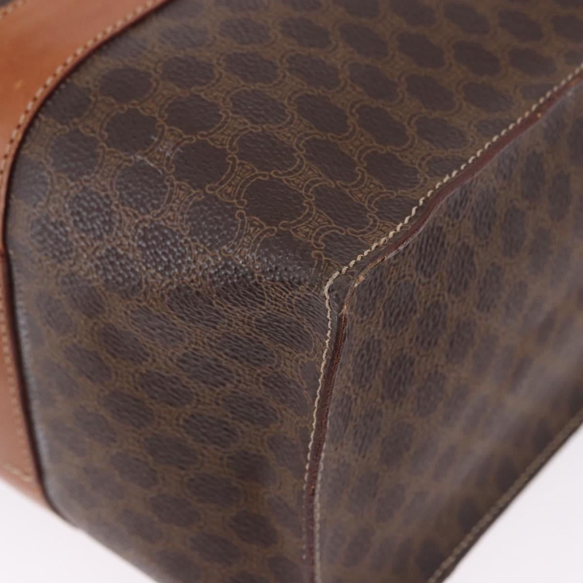 CELINE Macadam Canvas Shoulder Bag PVC Leather Brown Gold Auth ka5258