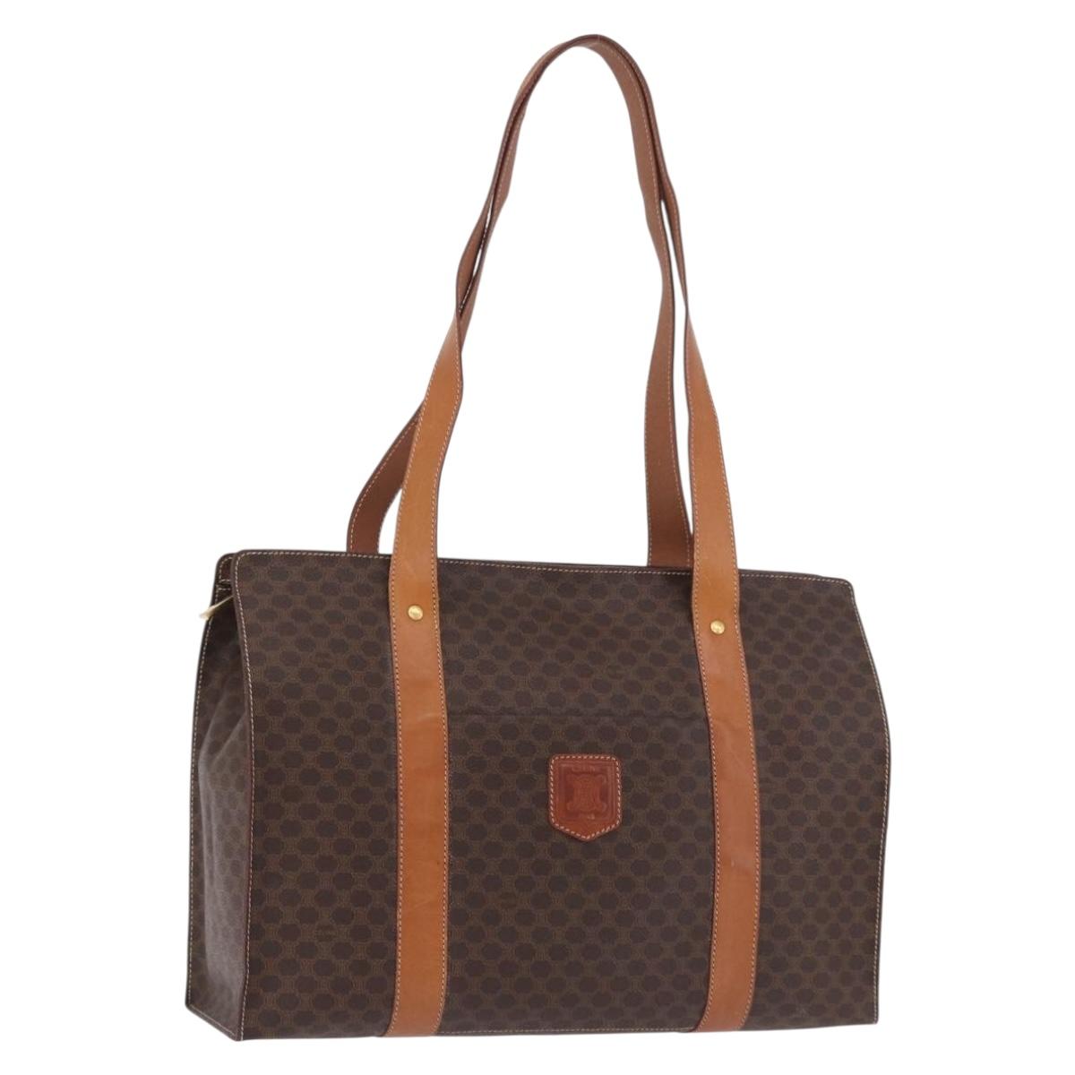 CELINE Macadam Canvas Shoulder Bag PVC Leather Brown Gold Auth ka5258