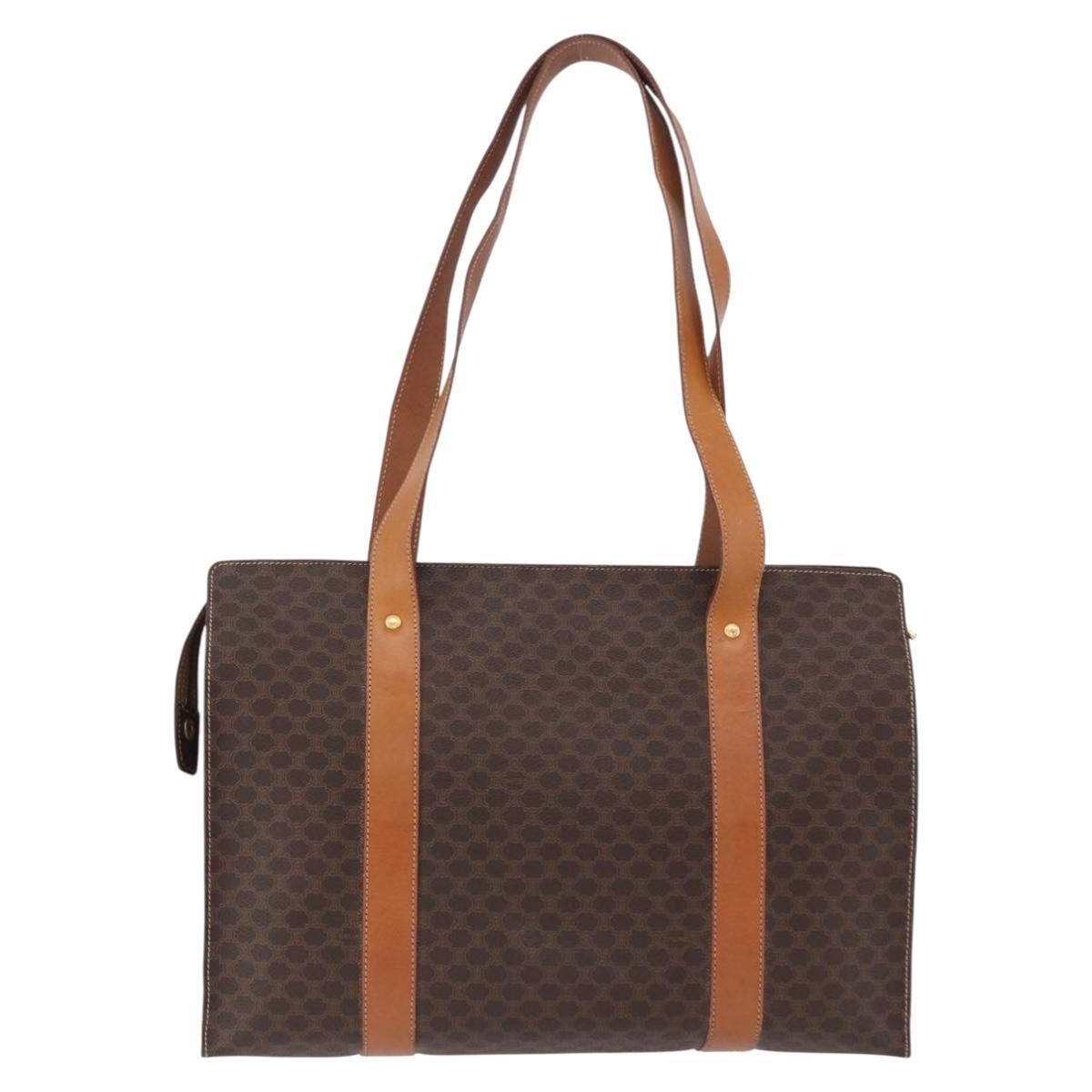 CELINE Macadam Canvas Shoulder Bag PVC Leather Brown Gold Auth ka5258