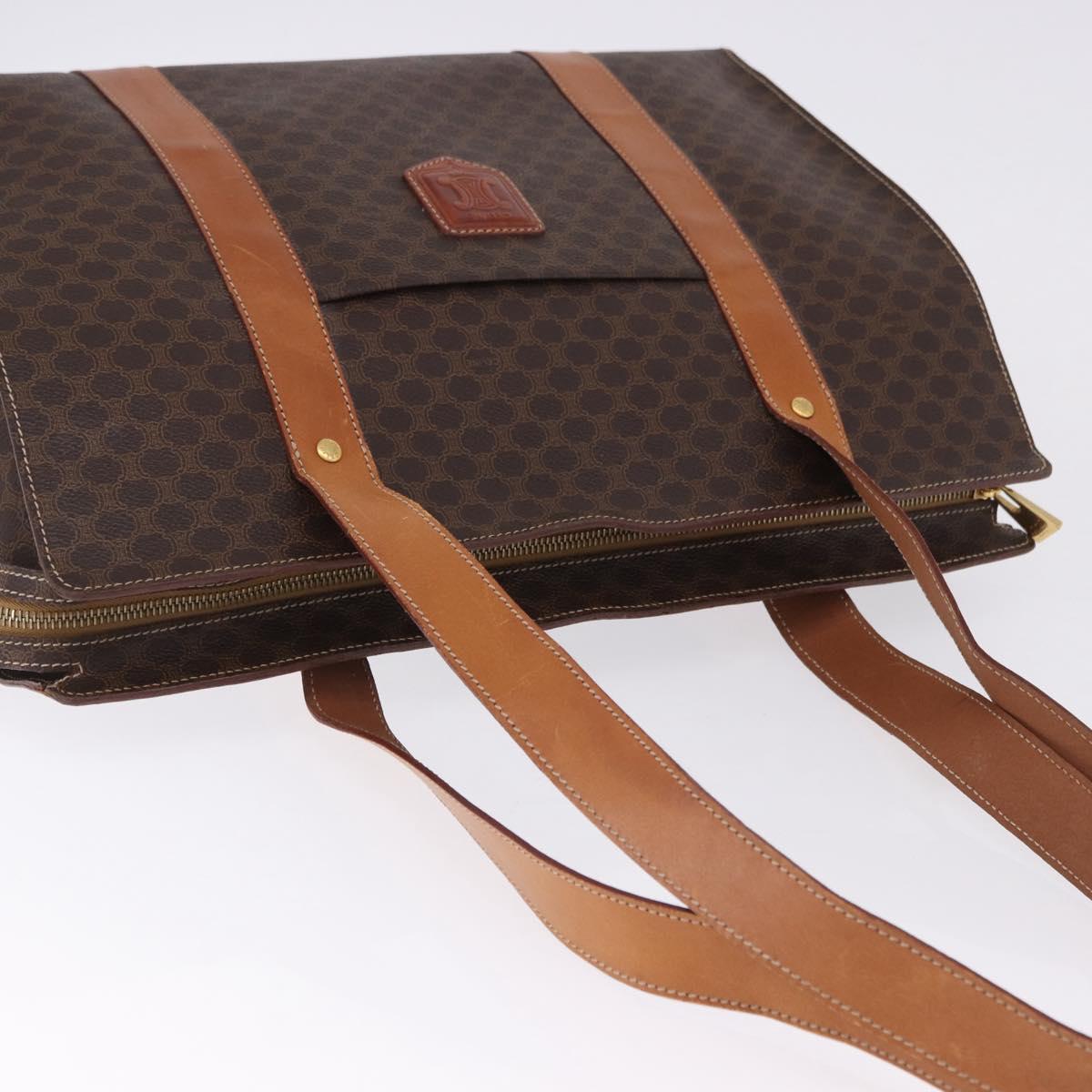 CELINE Macadam Canvas Shoulder Bag PVC Leather Brown Gold Auth ka5258