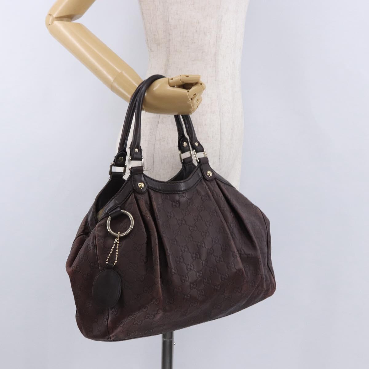 GUCCI GG Canvas Guccissima Tote Bag Leather Brown Gold 211944 Auth ka5259