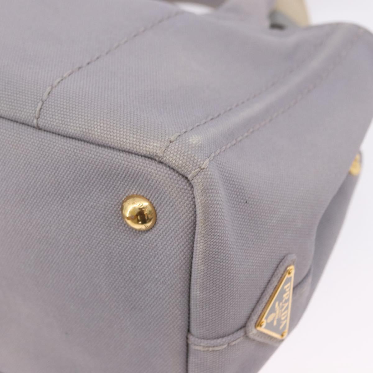 PRADA Canapa PM Hand Bag Canvas 2way Gray Gold Auth ka5264