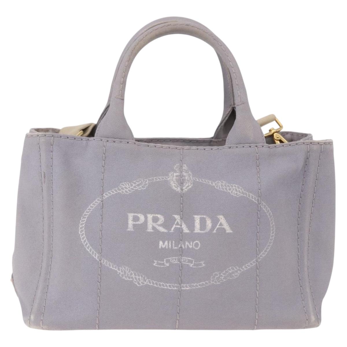 PRADA Canapa PM Hand Bag Canvas 2way Gray Gold Auth ka5264