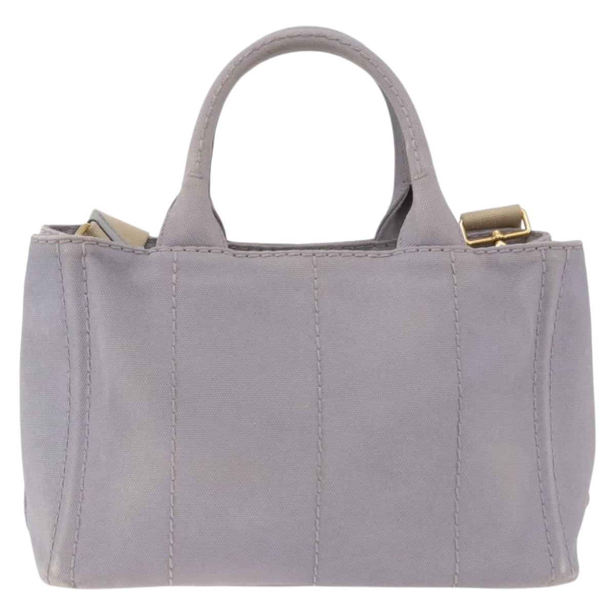 PRADA Canapa PM Hand Bag Canvas 2way Gray Gold Auth ka5264