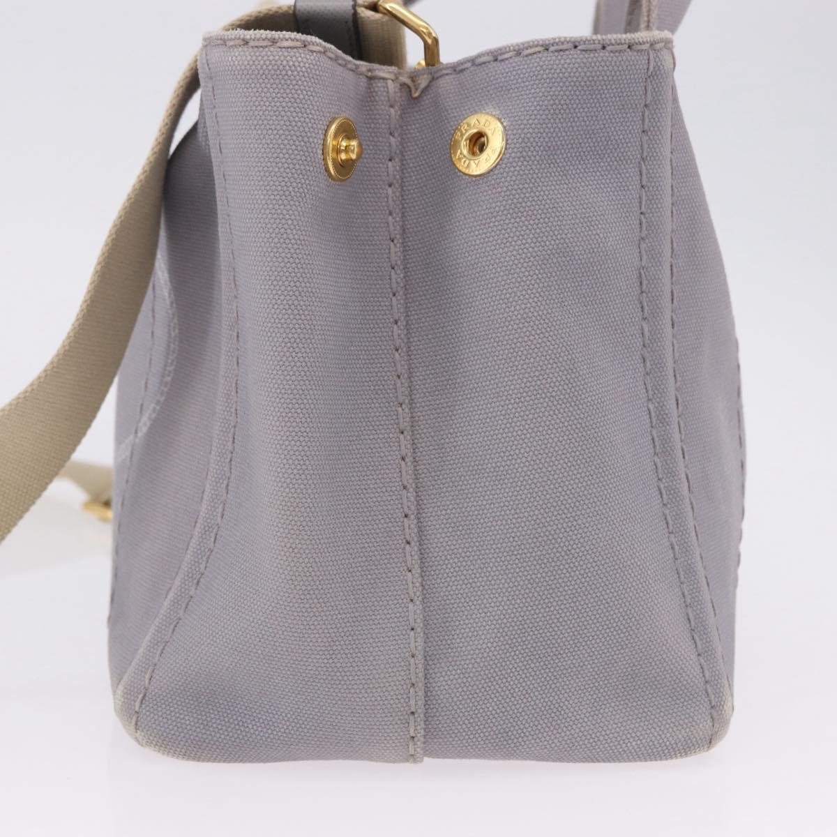 PRADA Canapa PM Hand Bag Canvas 2way Gray Gold Auth ka5264