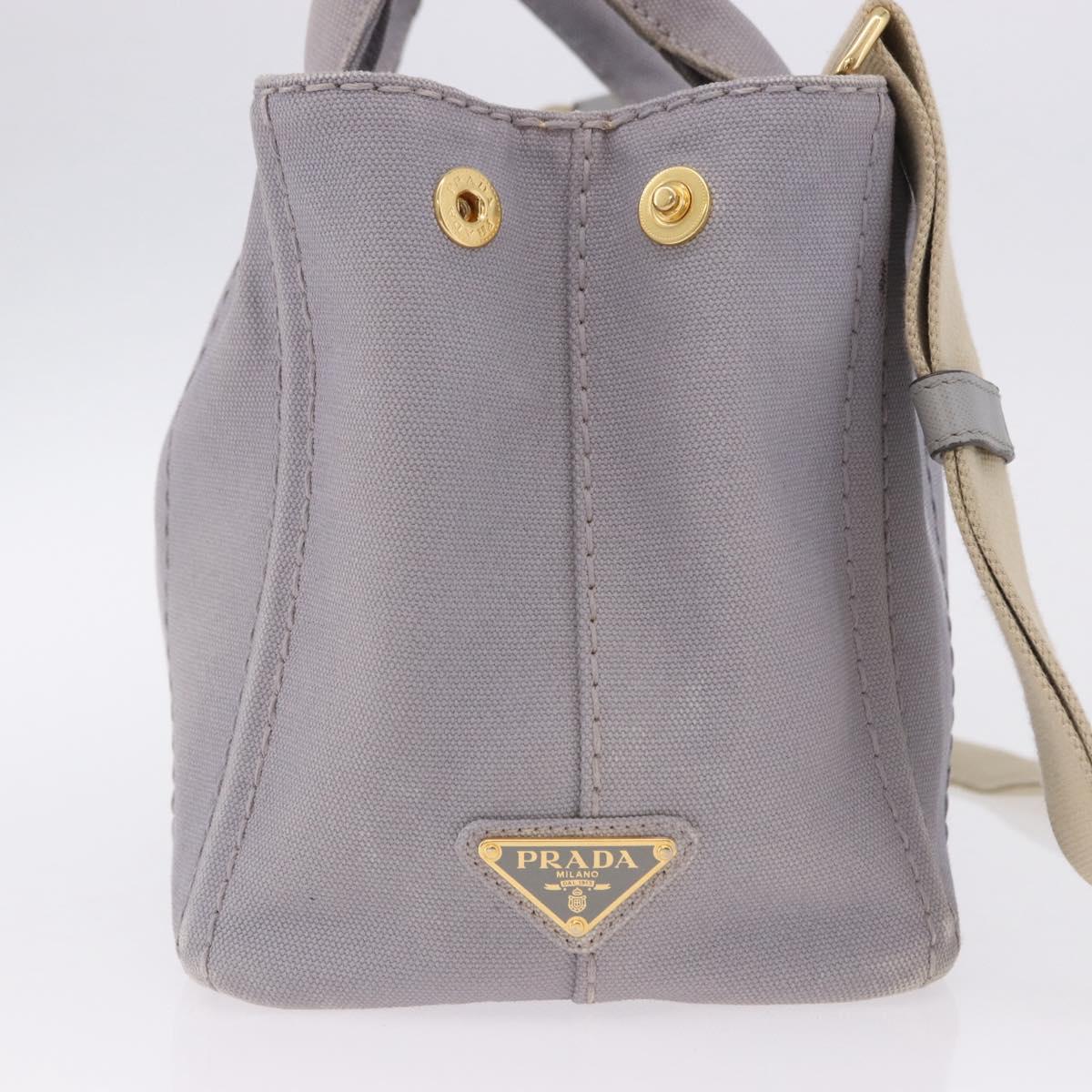 PRADA Canapa PM Hand Bag Canvas 2way Gray Gold Auth ka5264