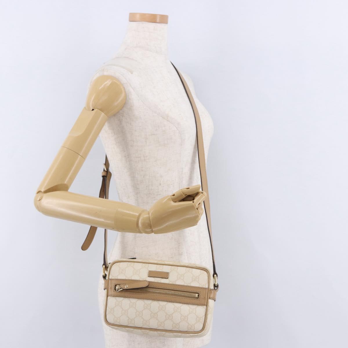 GUCCI GG Supreme Shoulder Bag PVC White Gold 201447 Auth ka5265