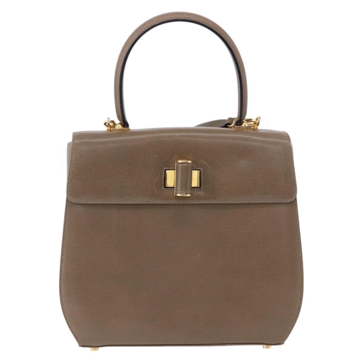 Salvatore Ferragamo Gancini Hand Bag Leather 2way Brown Gold Auth ka5266