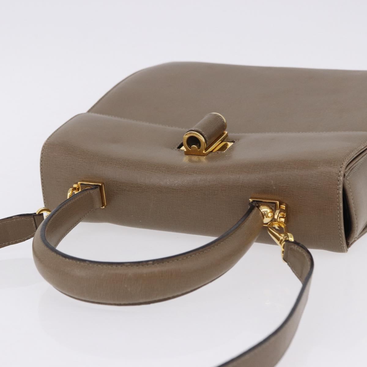 Salvatore Ferragamo Gancini Hand Bag Leather 2way Brown Gold Auth ka5266