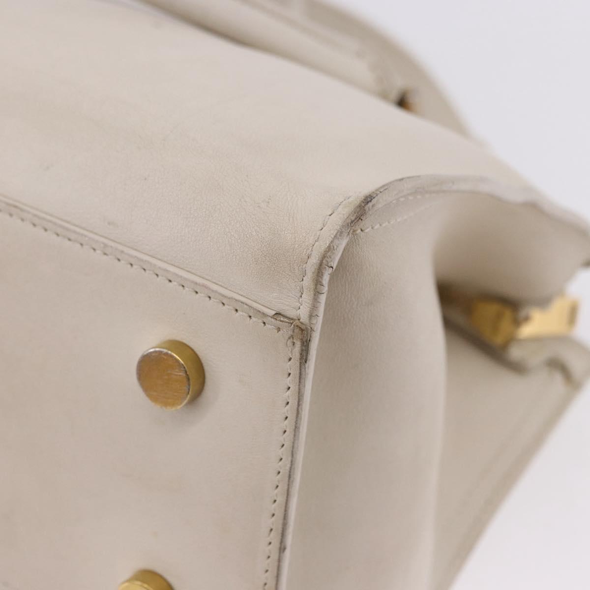 SAINT LAURENT Leather Baby Kabas Hand Bag 2way Beige Gold Auth ka5267