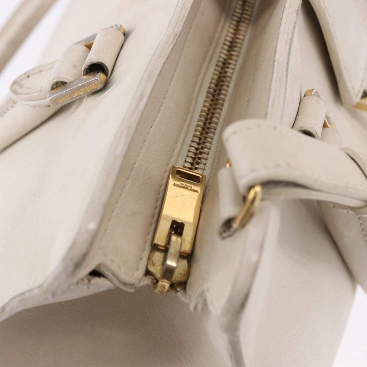 SAINT LAURENT Leather Baby Kabas Hand Bag 2way Beige Gold Auth ka5267