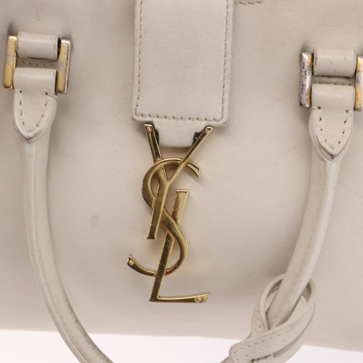 SAINT LAURENT Leather Baby Kabas Hand Bag 2way Beige Gold Auth ka5267