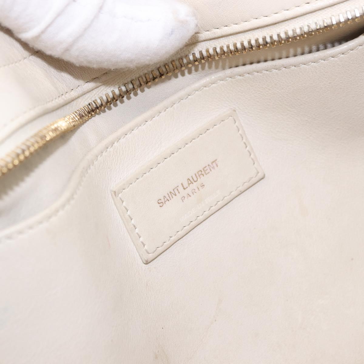 SAINT LAURENT Leather Baby Kabas Hand Bag 2way Beige Gold Auth ka5267