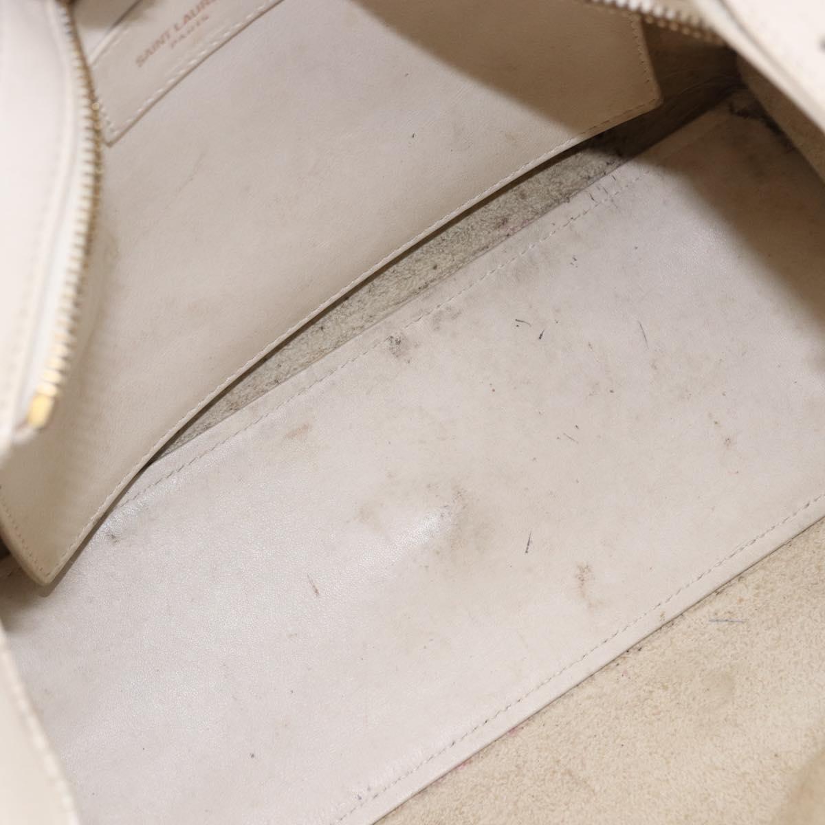 SAINT LAURENT Leather Baby Kabas Hand Bag 2way Beige Gold Auth ka5267
