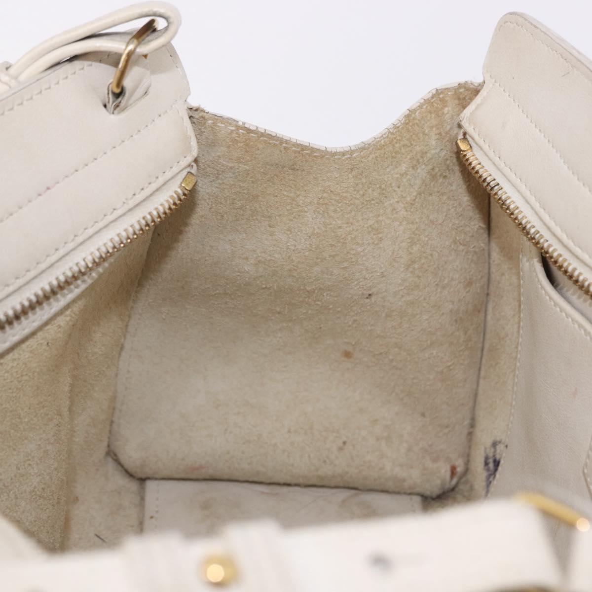 SAINT LAURENT Leather Baby Kabas Hand Bag 2way Beige Gold Auth ka5267