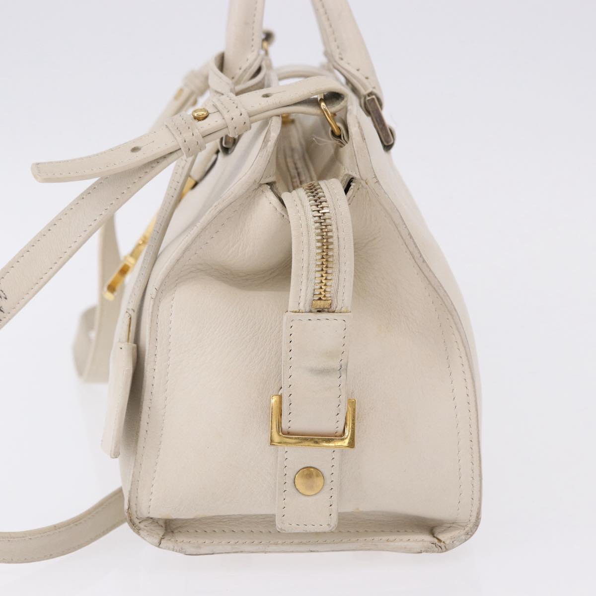 SAINT LAURENT Leather Baby Kabas Hand Bag 2way Beige Gold Auth ka5267