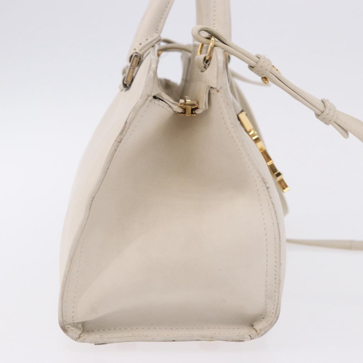 SAINT LAURENT Leather Baby Kabas Hand Bag 2way Beige Gold Auth ka5267