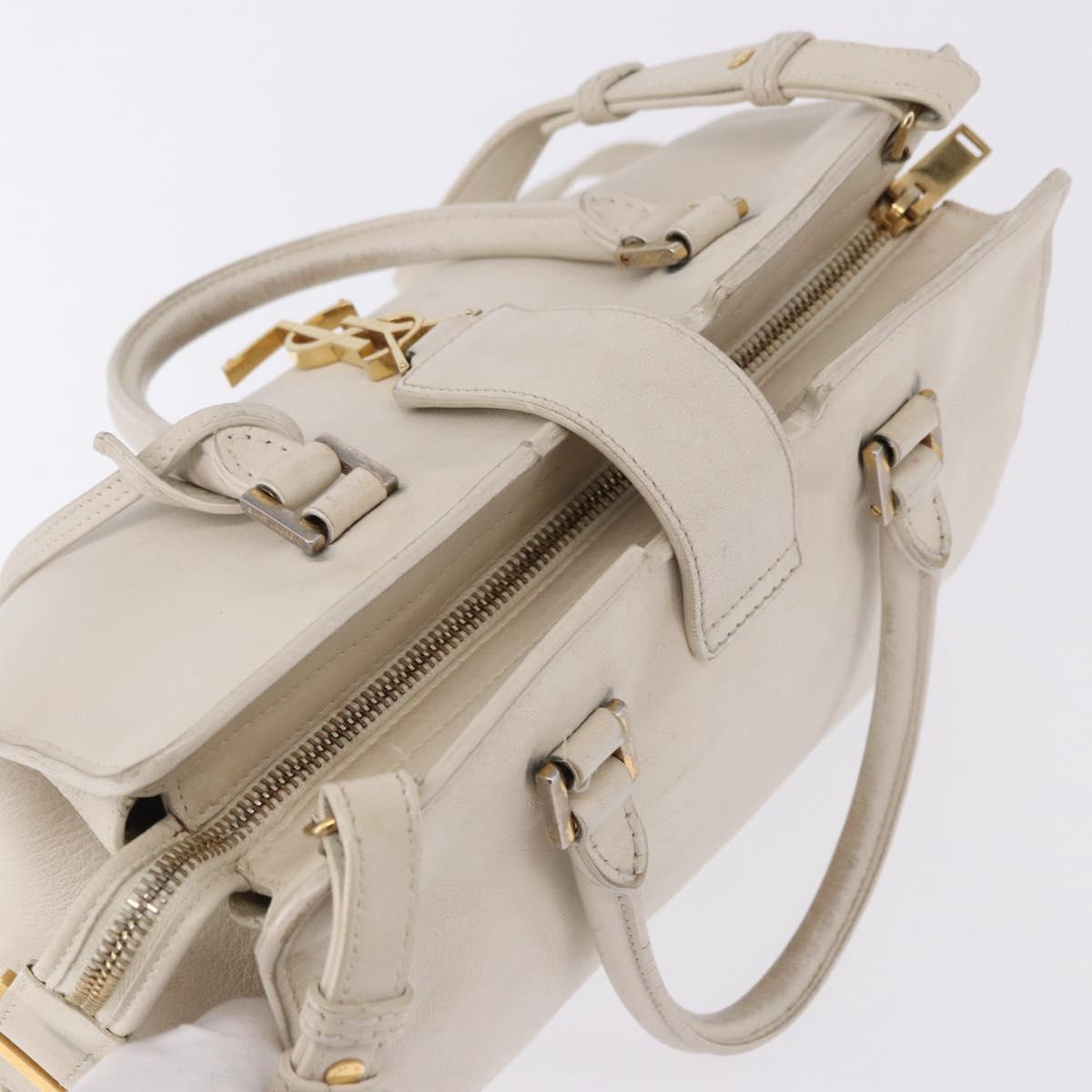 SAINT LAURENT Leather Baby Kabas Hand Bag 2way Beige Gold Auth ka5267