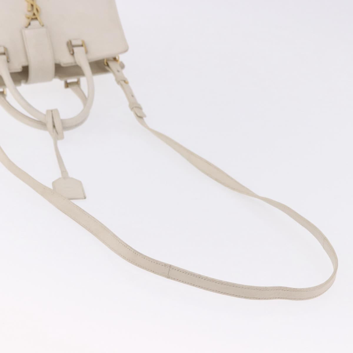 SAINT LAURENT Leather Baby Kabas Hand Bag 2way Beige Gold Auth ka5267