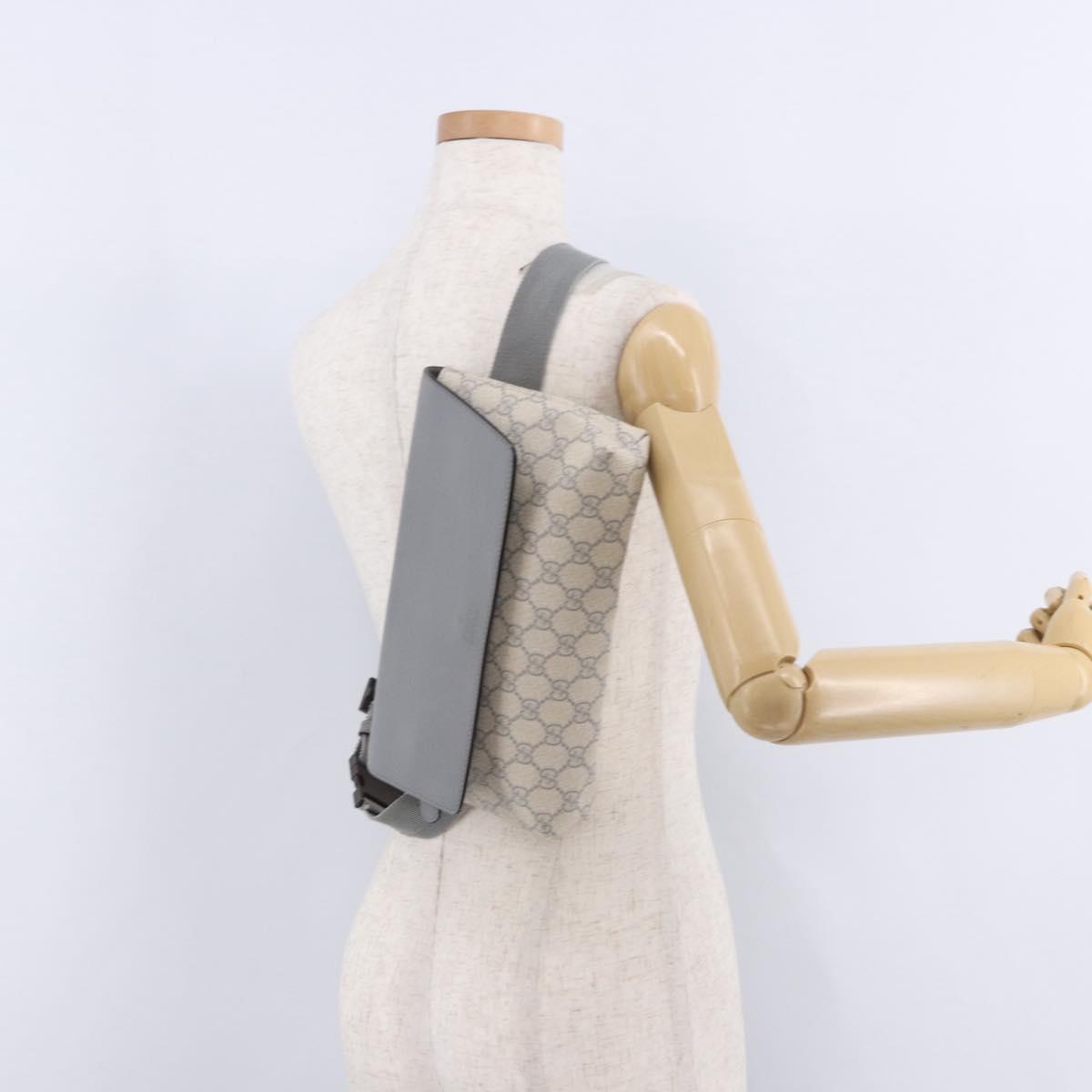 GUCCI GG Supreme Waist bag PVC White Silver 353435 Auth ka5268A