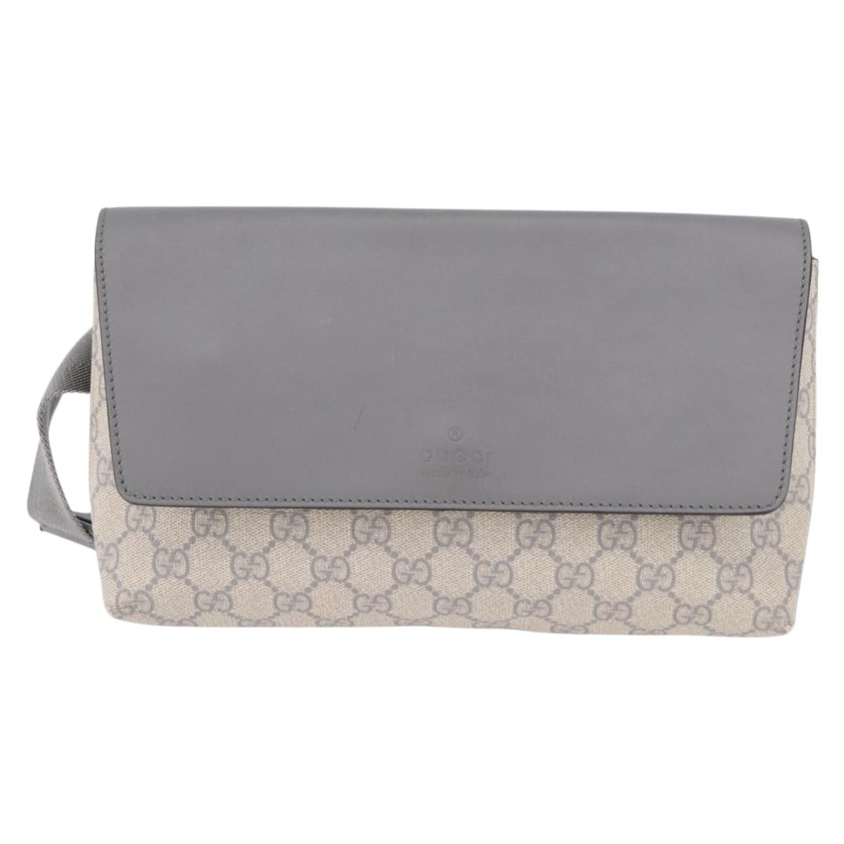 GUCCI GG Supreme Waist bag PVC White Silver 353435 Auth ka5268A