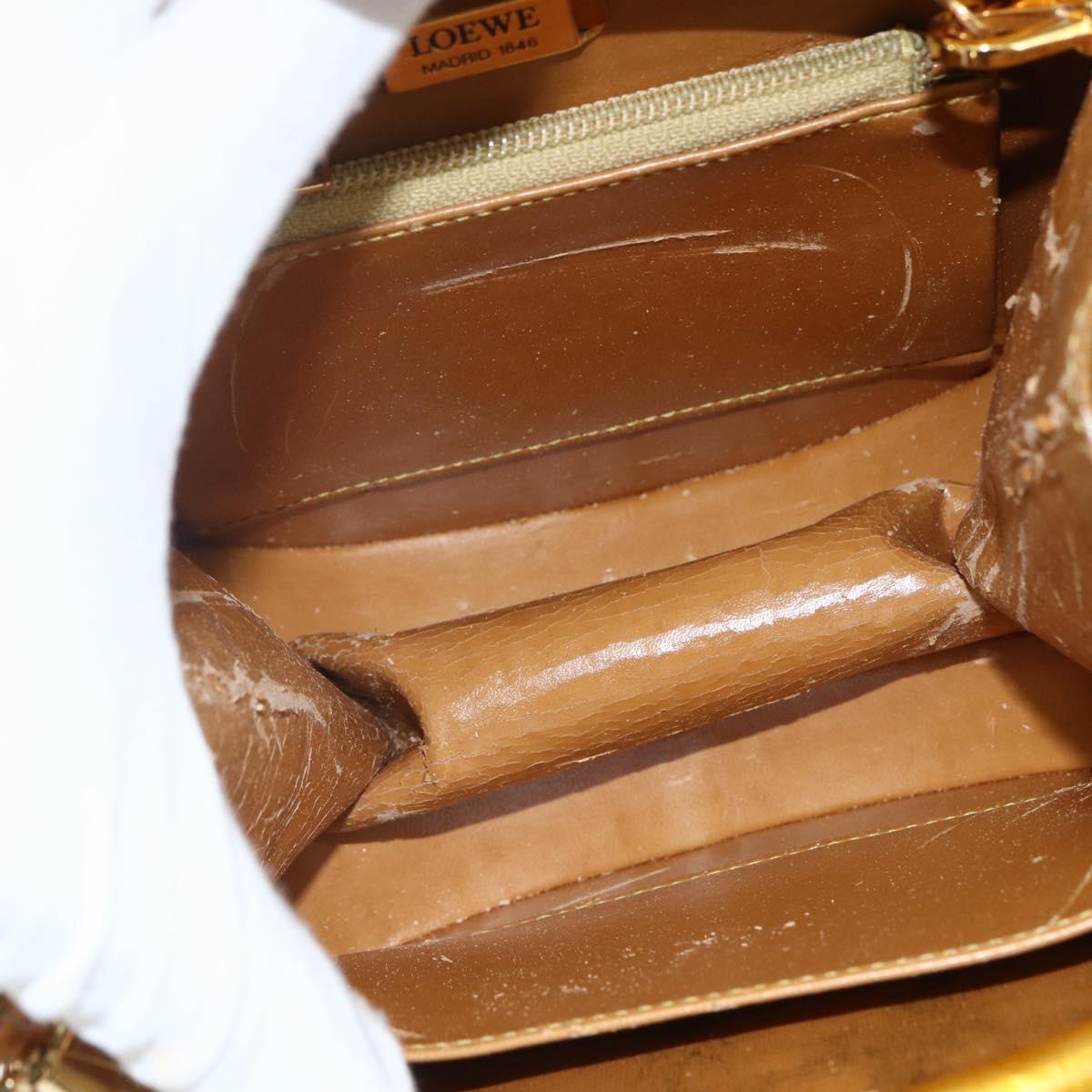 LOEWE Hand Bag Patent leather 2way Gold Auth ka527